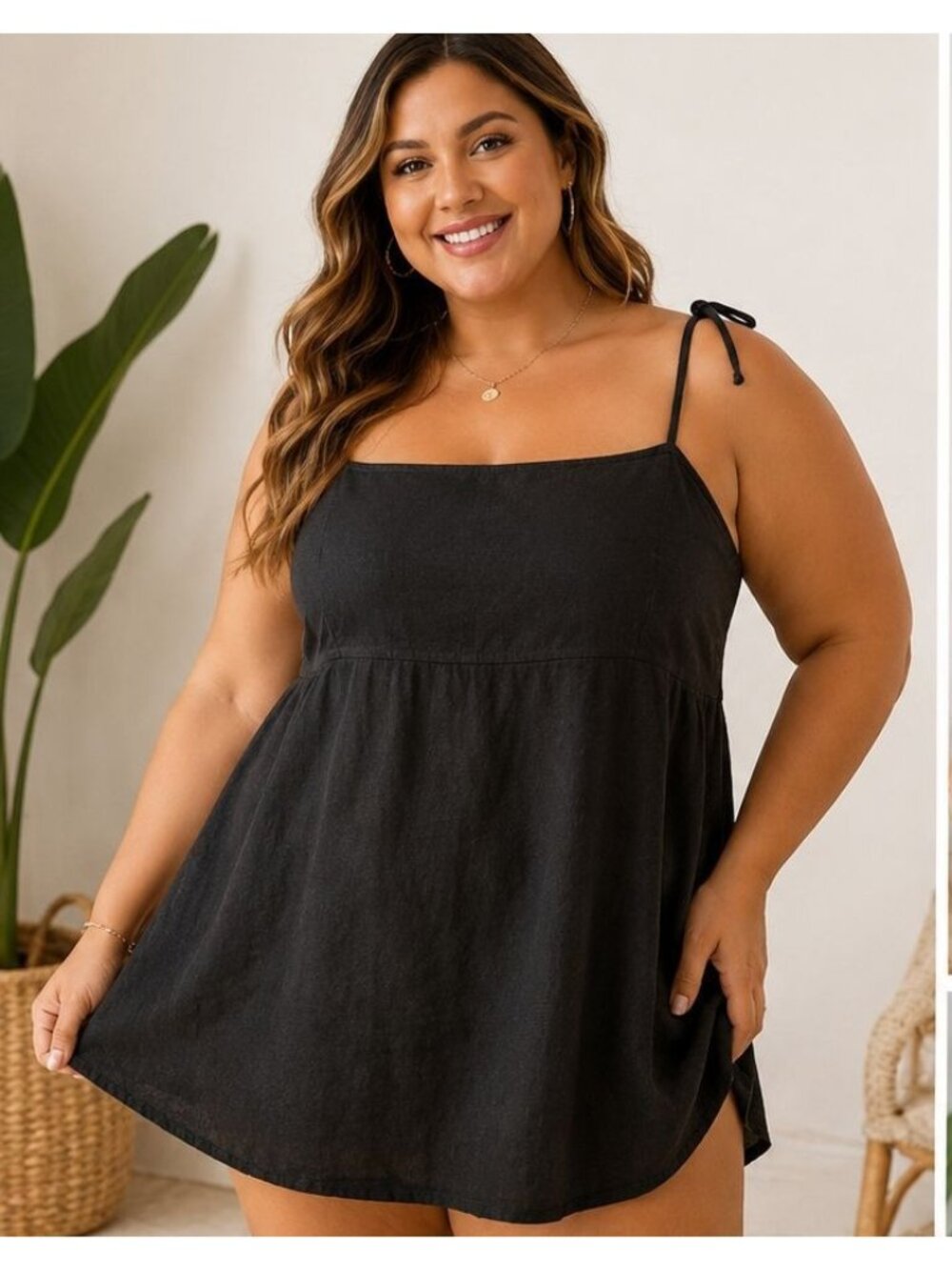 Old Navy Womens XL Black Linen Blend Spaghetti Strap Mini Dress Resortwear beach